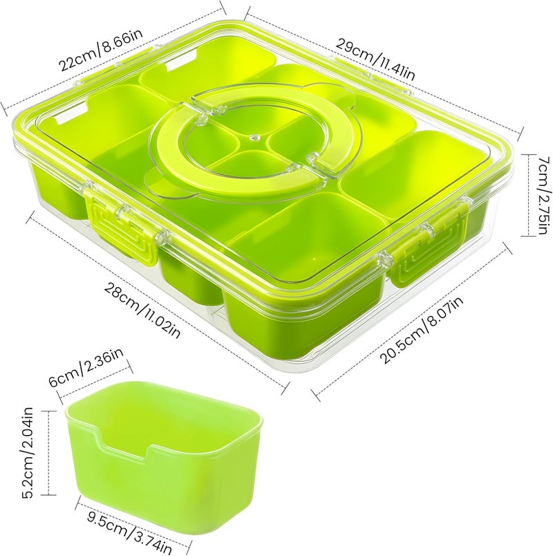 Dingerjar Divided Serving Tray with Lid and Handle - Snackle Box Charcuterie Container for Portable Snack Platters Organizer for Candy, Fruits, Nuts, Snacks - Perfect for Party, Entertaining, Green - Image 3